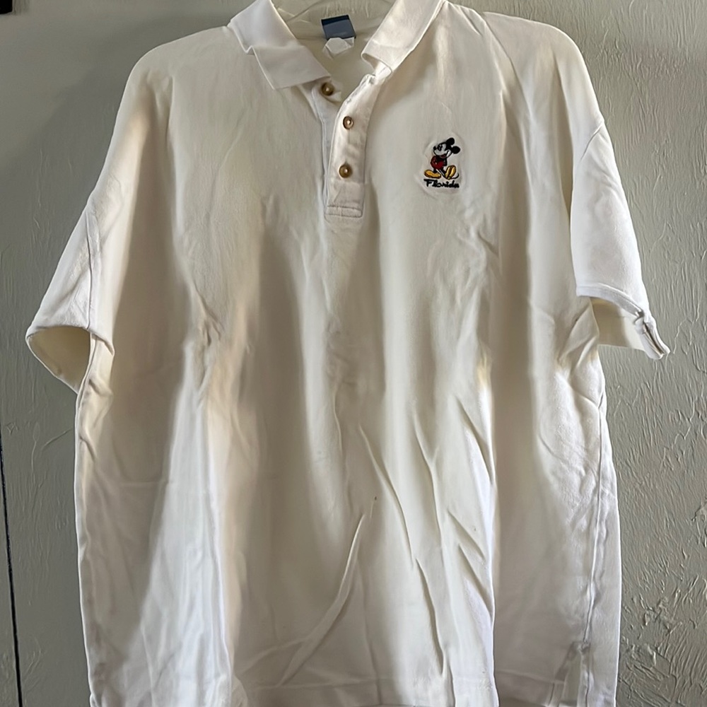 Disney Mickey Mouse white short sleeved half button collared polo (L)